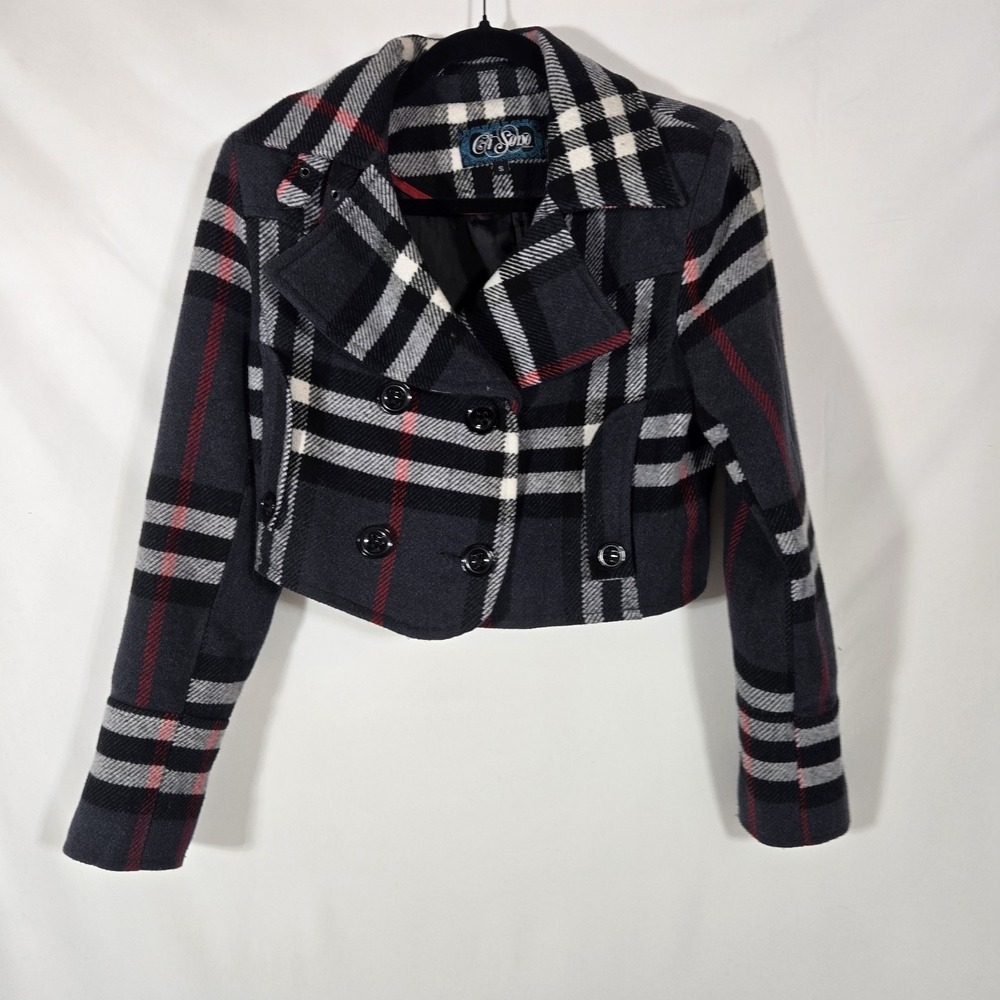 Ci Sono Cavalini | Cropped Plaid Pea Coat | Size Women's Small